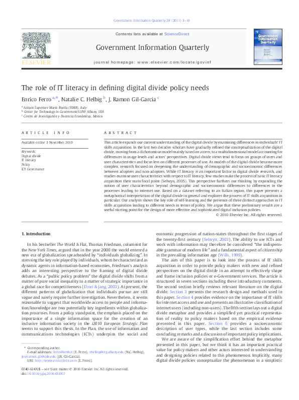 (PDF) The role of IT literacy in defining digital divide policy needs