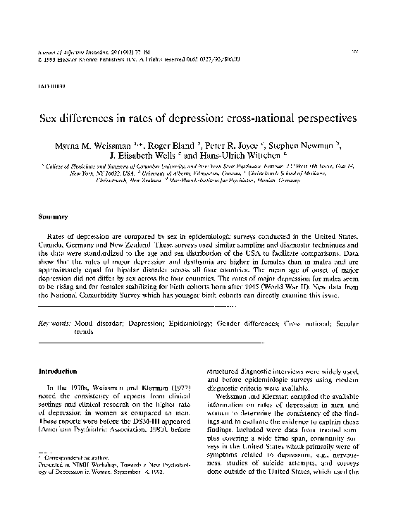 (PDF) Sex differences in rates of depression: cross-national perspectives