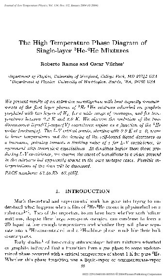 (PDF) The High Temperature Phase Diagram of Single-Layer 3 He 4 He Mixtures