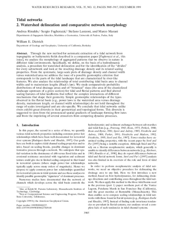 (PDF) Tidal networks 2. Watershed delineation and comparative network ...
