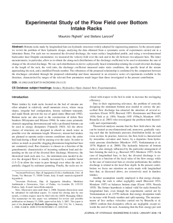 (PDF) Experimental Study of the Flow Field over Bottom Intake Racks