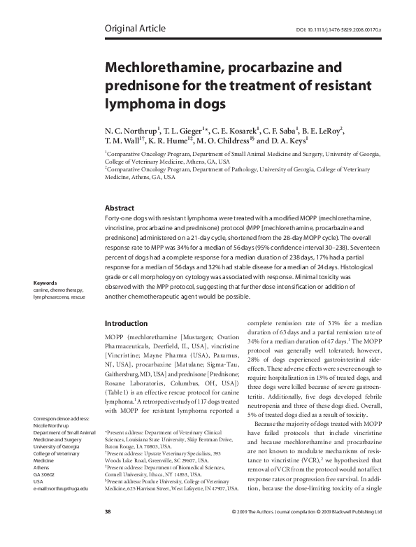 (PDF) Mechlorethamine, procarbazine and prednisone for the treatment of