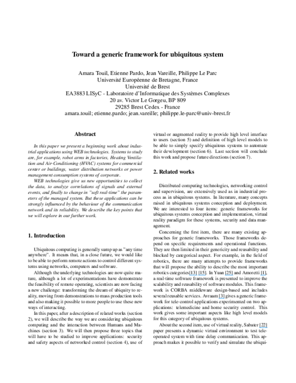 (PDF) Toward a Generic Framework for Ubiquitous System