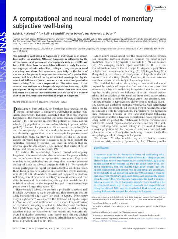 (PDF) A computational and neural model of momentary subjective well-being
