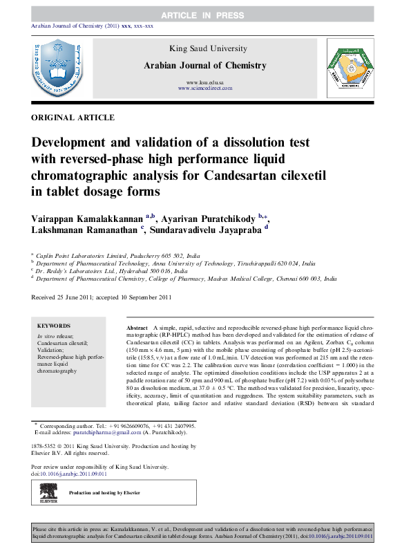 (PDF) Development and validation of a dissolution test with reversed ...