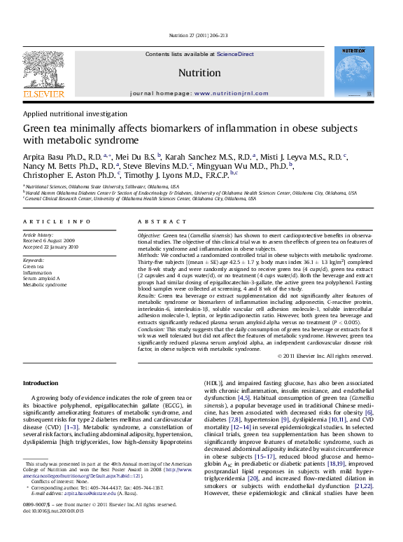 (PDF) Effect of Green Tea Consumption on Selected Metabolic Biomarkers