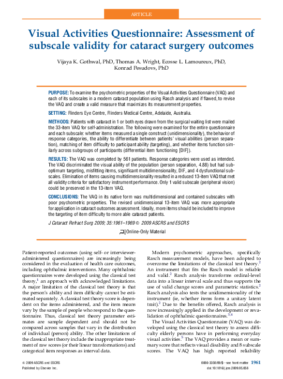 (PDF) Visual Activities Questionnaire Assessment of subscale validity