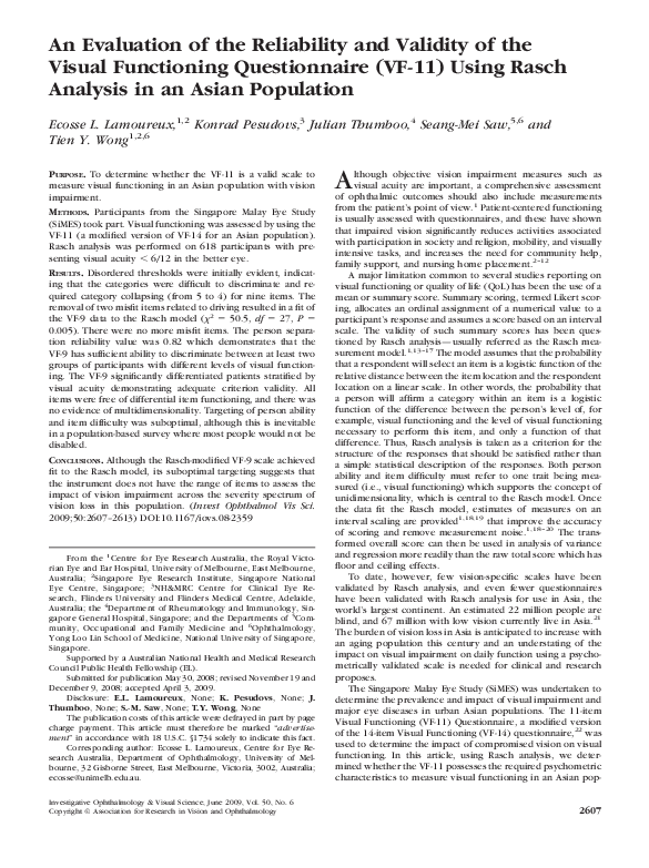 (PDF) An Evaluation of the Reliability and Validity of the Visual ...