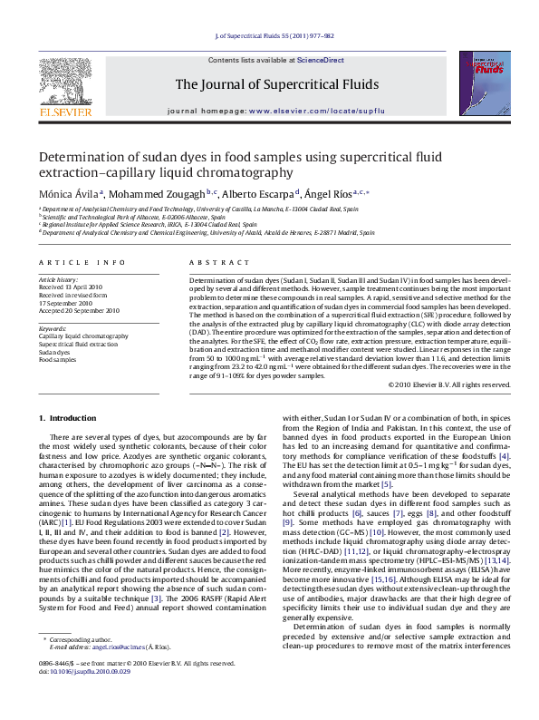 (PDF) Determination of sudan dyes in food samples using supercritical fluid extractioncapillary