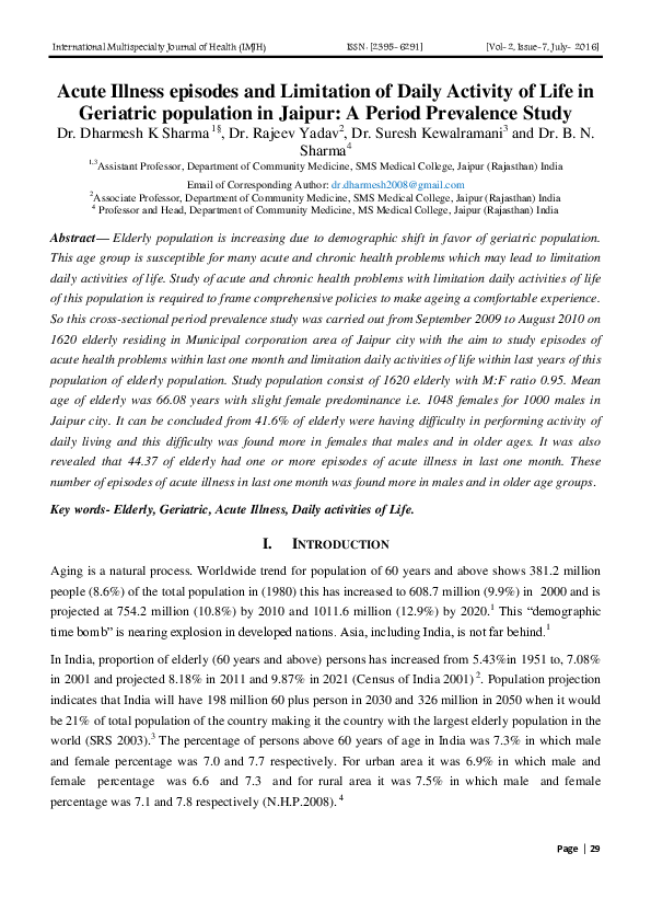 Good index of short acute illness picture