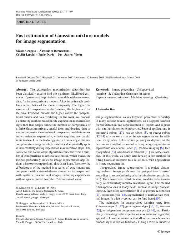 (PDF) Fast estimation of Gaussian mixture models for image segmentation