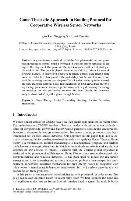 (PDF) Game Theoretic Approach in Routing Protocol for Cooperative ...