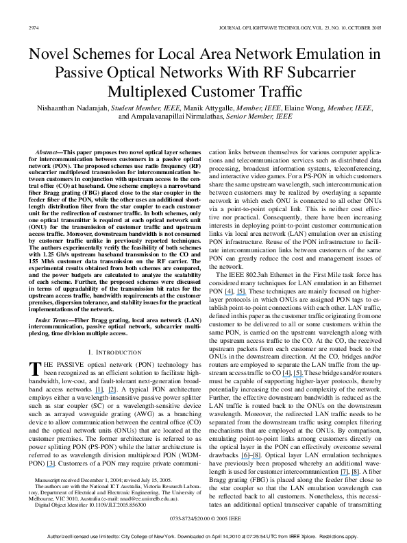 (PDF) Novel schemes for local area network emulation in passive optical ...
