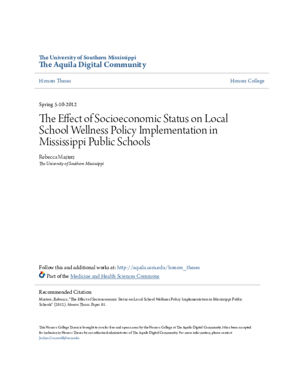 (PDF) The Effect of Socioeconomic Status on Local School Wellness ...