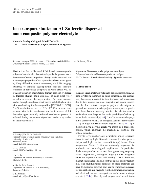 (PDF) Ion transport studies on Al–Zn ferrite dispersed nano-composite ...