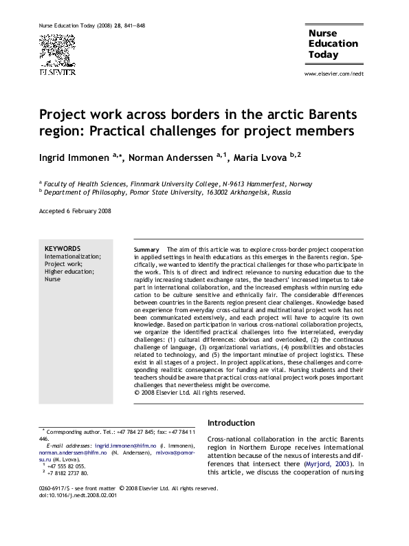 (PDF) Project work across borders in the arctic Barents region ...