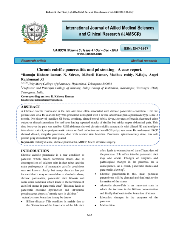 (PDF) Chronic calcific pancreatitis and pd stenting -A case report