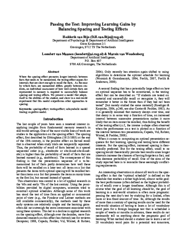 (PDF) Passing the test: Improving learning gains by balancing spacing ...