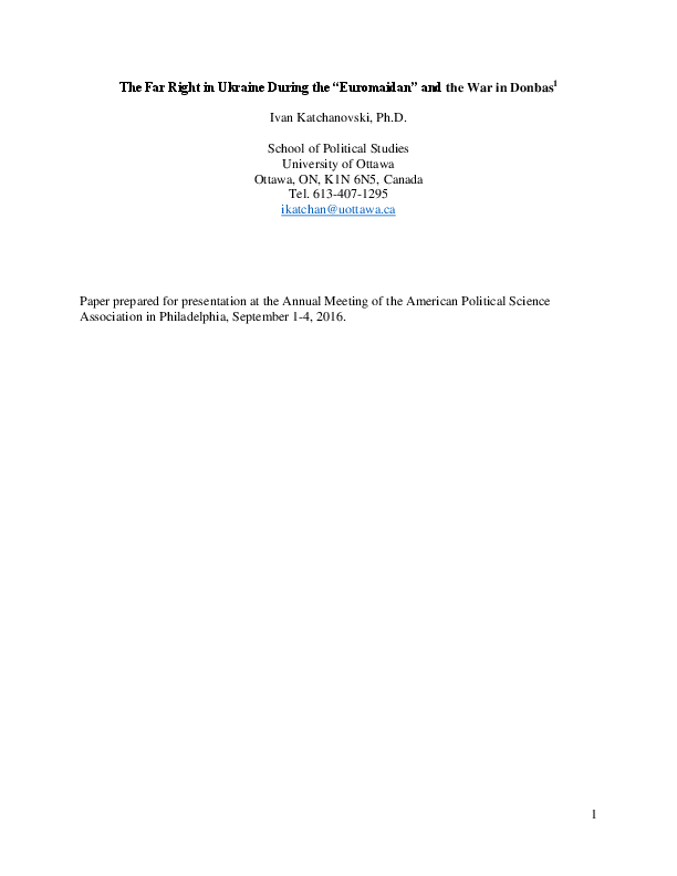 The Far Right in Ukraine During the "Euromaidan" and the War in Donbas
