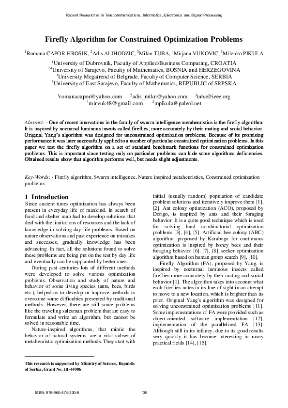(PDF) Firefly Algorithm for Constrained Optimization Problems ...
