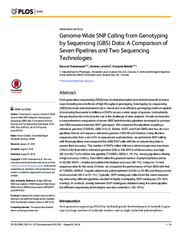 (PDF) Genome-Wide SNP Calling from Genotyping by Sequencing (GBS) Data ...