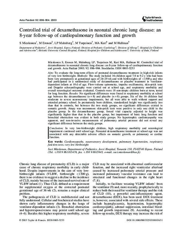 (PDF) Controlled trial of dexamethasone in neonatal chronic lung ...