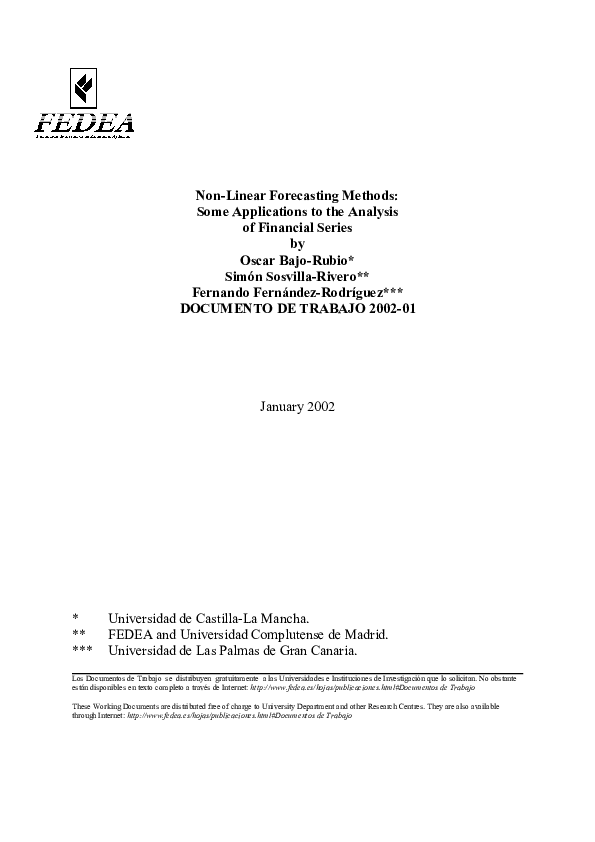(PDF) Non-Linear Forecasting Methods: Some Applications to the Analysis ...