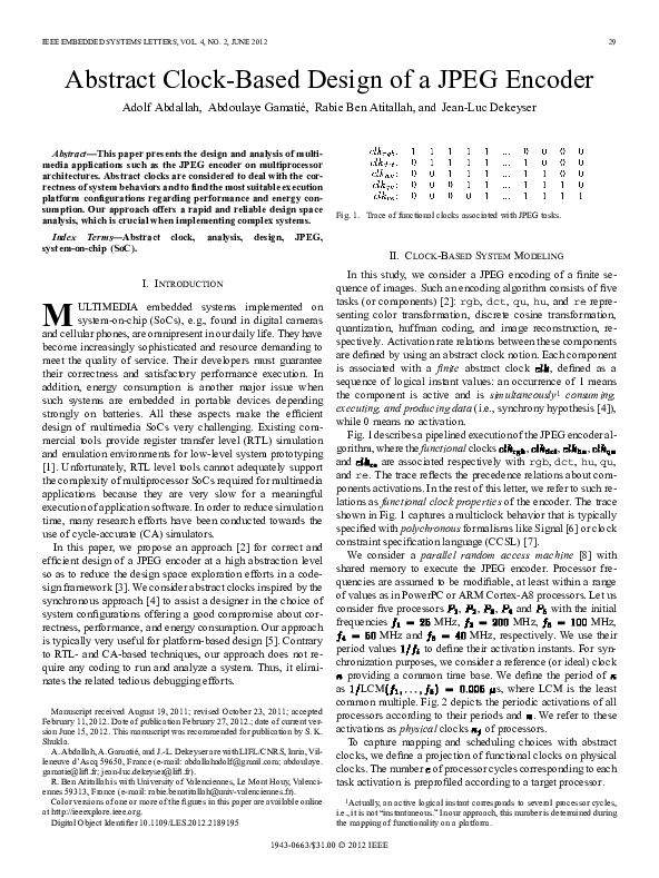 (PDF) Abstract ClockBased Design of a JPEG Encoder jeanluc Dekeyser