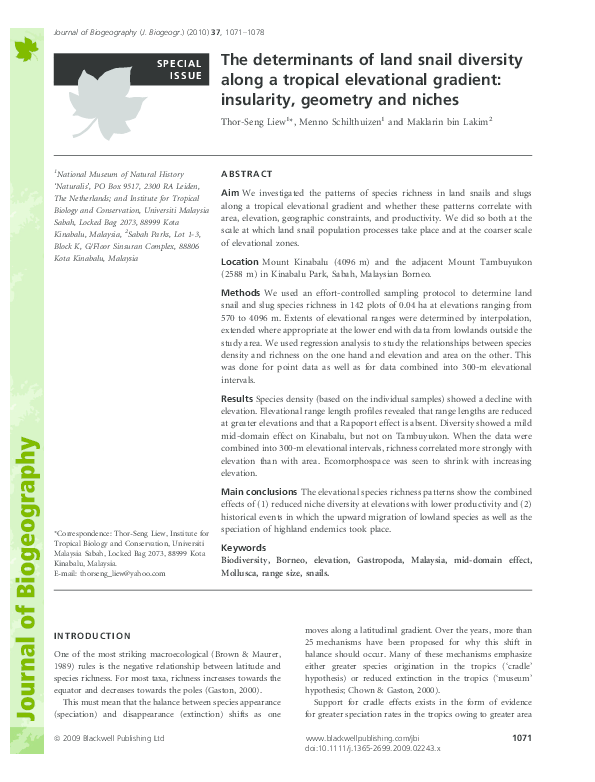 (PDF) The determinants of land snail diversity along a tropical ...