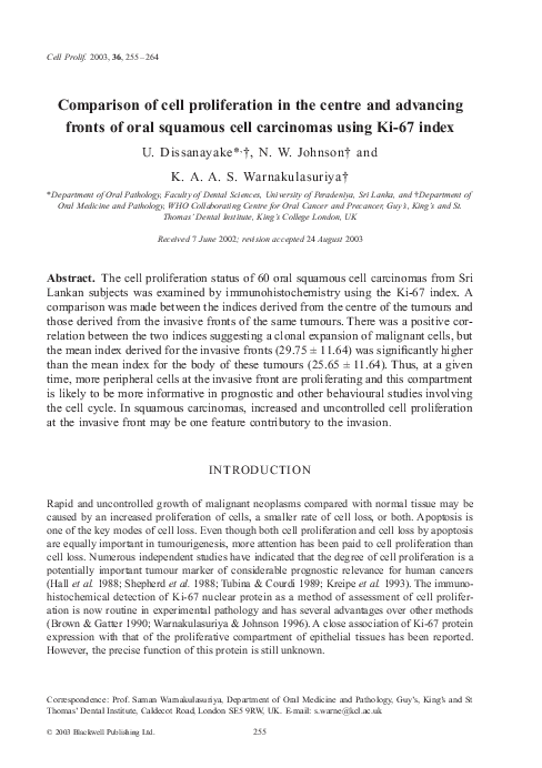 (PDF) Comparison of cell proliferation in the centre and advancing ...