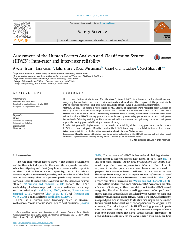 (PDF) Assessment of the Human Factors Analysis and Classification