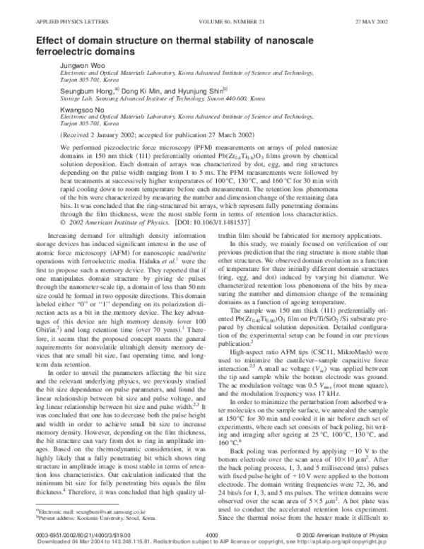 (PDF) Effect of domain structure on thermal stability of nanoscale ...