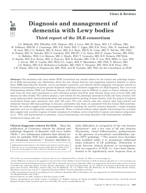 (PDF) Diagnosis and management of dementia with Lewy bodies