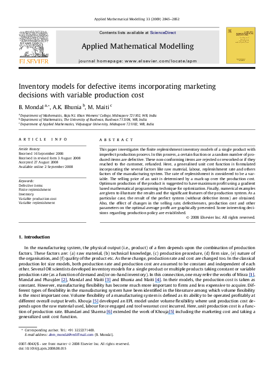(PDF) Inventory models for defective items incorporating marketing ...