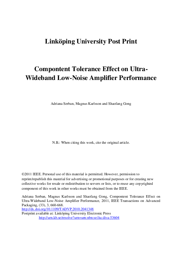 (PDF) Component Tolerance Effect on Ultra-Wideband Low-Noise Amplifier ...