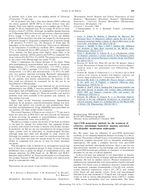 (PDF) Anti-CD20 monoclonal antibody for the treatment of severe, immune ...