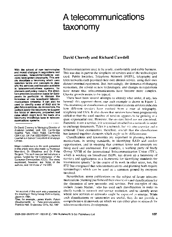 (PDF) A telecommunications taxonomy