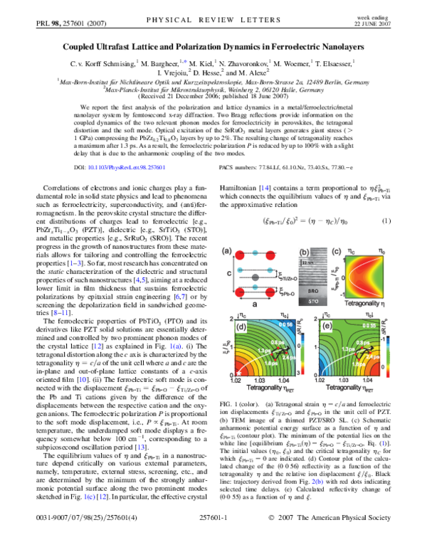 (PDF) Coupled Ultrafast Lattice and Polarization Dynamics in ...