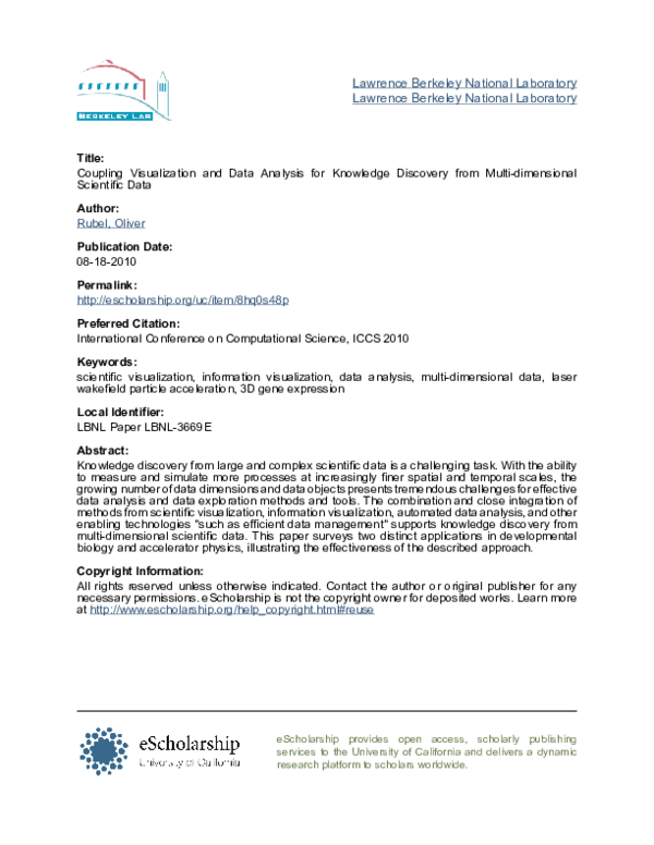 (PDF) Coupling visualization and data analysis for knowledge discovery ...