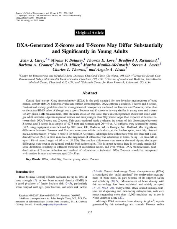 (PDF) DXA-Generated Z-Scores and T-Scores May Differ Substantially and ...