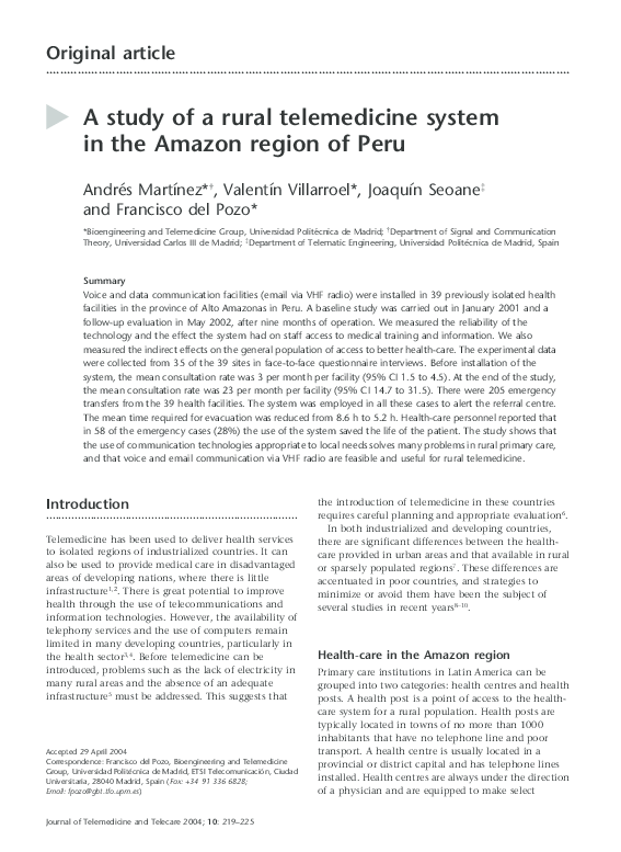 (PDF) A study of a rural telemedicine system in the Amazon region of Peru