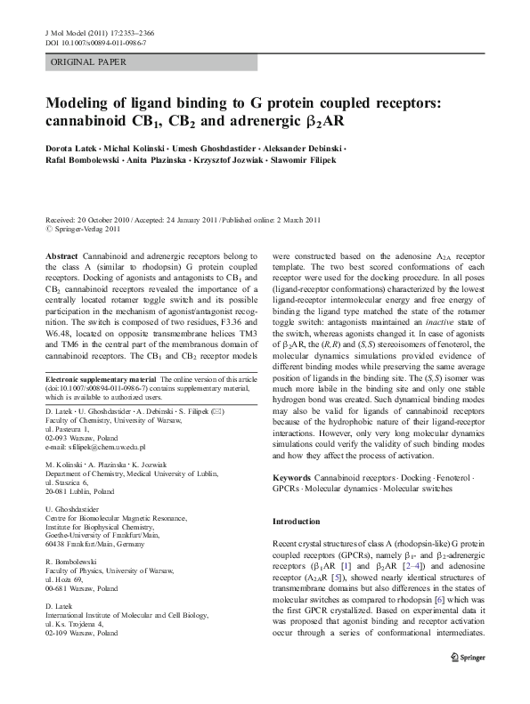 (PDF) Modeling of ligand binding to G protein coupled receptors ...