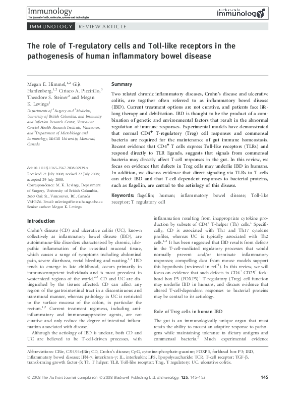 (PDF) The role of T-regulatory cells and Toll-like receptors in the ...
