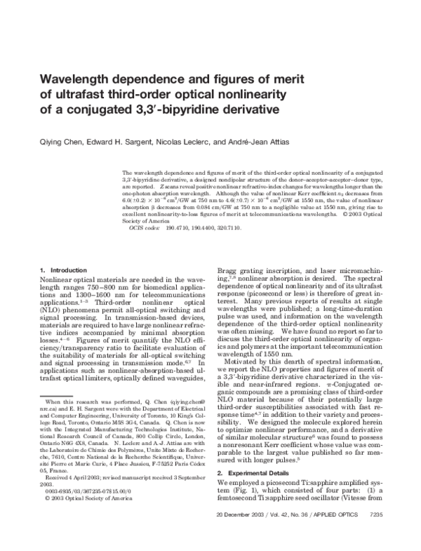 (PDF) Wavelength dependence and figures of merit of ultrafast third ...