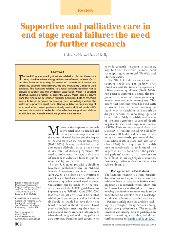 (PDF) Supportive and palliative care in end stage renal failure: the ...