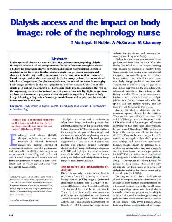 (PDF) Dialysis access and the impact on body image: role of the ...