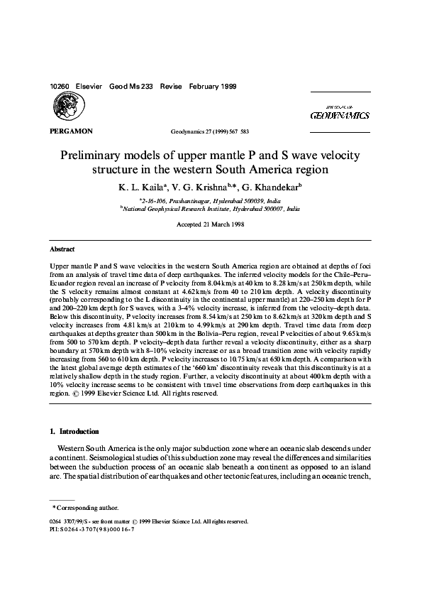 (PDF) Preliminary models of upper mantle P and S wave velocity ...