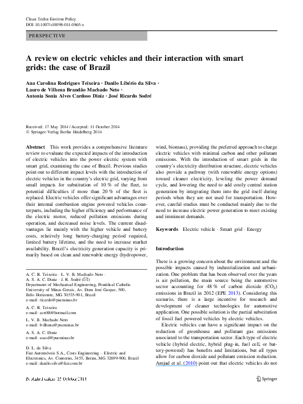 (PDF) A review on electric vehicles and their interaction with smart ...