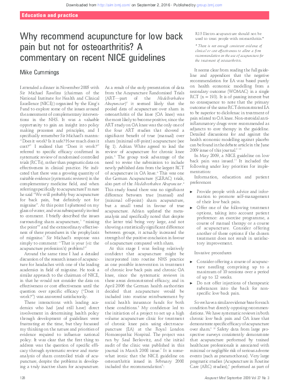 (PDF) Why acupuncture for low back pain but not for