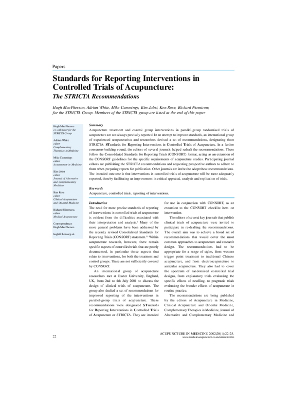 (PDF) Standards for reporting interventions in controlled trials of ...